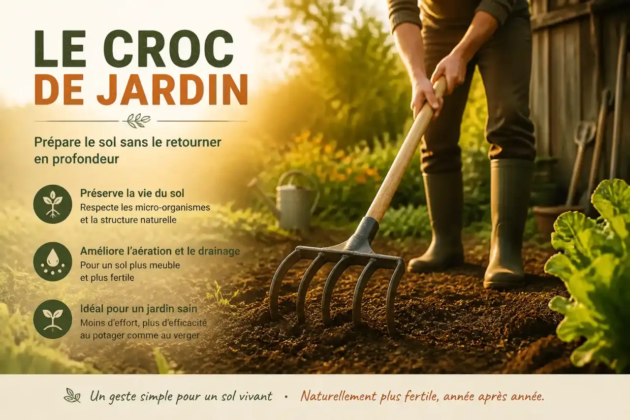 Le croc de jardin prépare le sol sans le retourner en profondeur