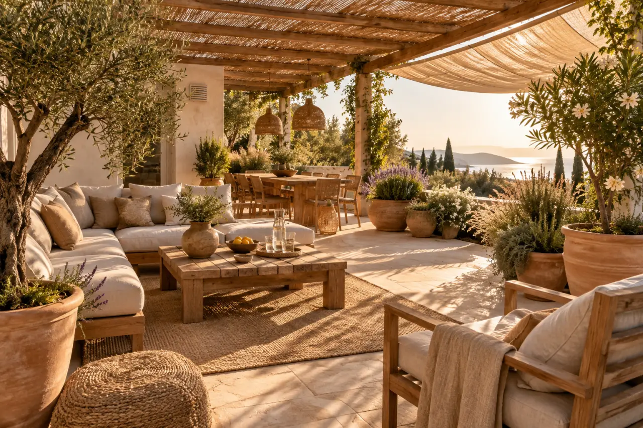 Aménager une terrasse plein sud : ombre, plantes et matériaux contre la surchauffe