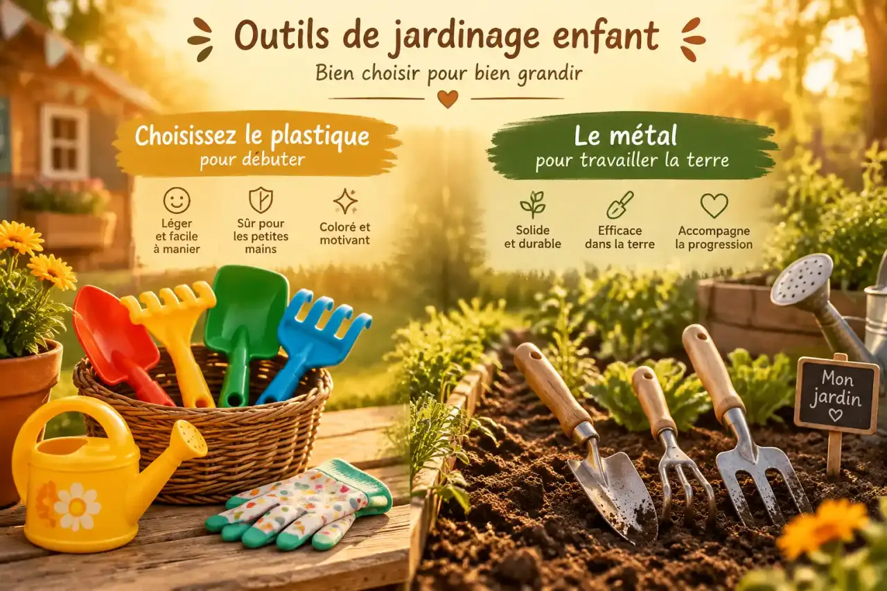 Outils de jardinage enfant : choisissez le plastique pour débuter, le métal pour travailler la terre