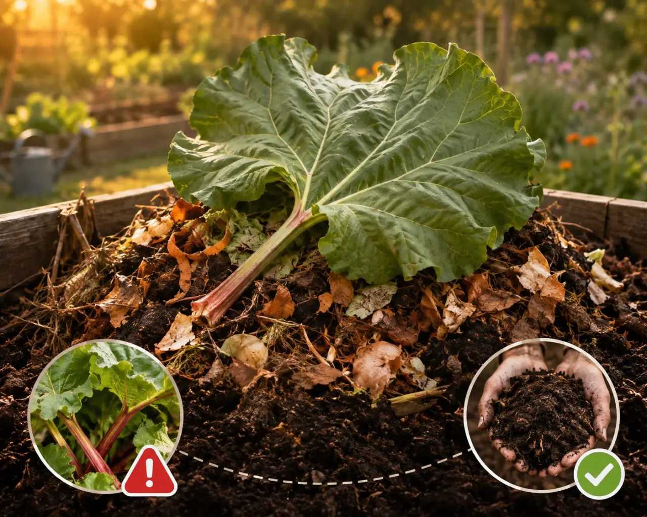 Feuille de rhubarbe au compost : toxique à manger, sans danger une fois décomposée