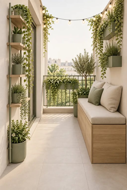 Aménager une petite terrasse sans se ruiner avec des plantes verticales et une lumière douce