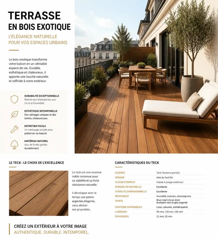 Revêtement sol balcon en bois exotique pour une ambiance chaleureuse