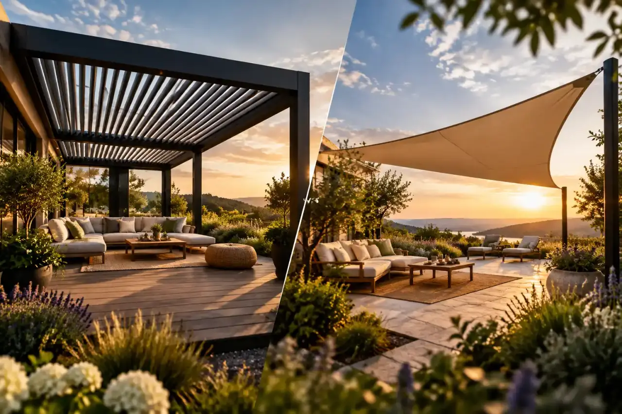 Pergola élégante aménagée dans un jardin paysager avec plantes grimpantes