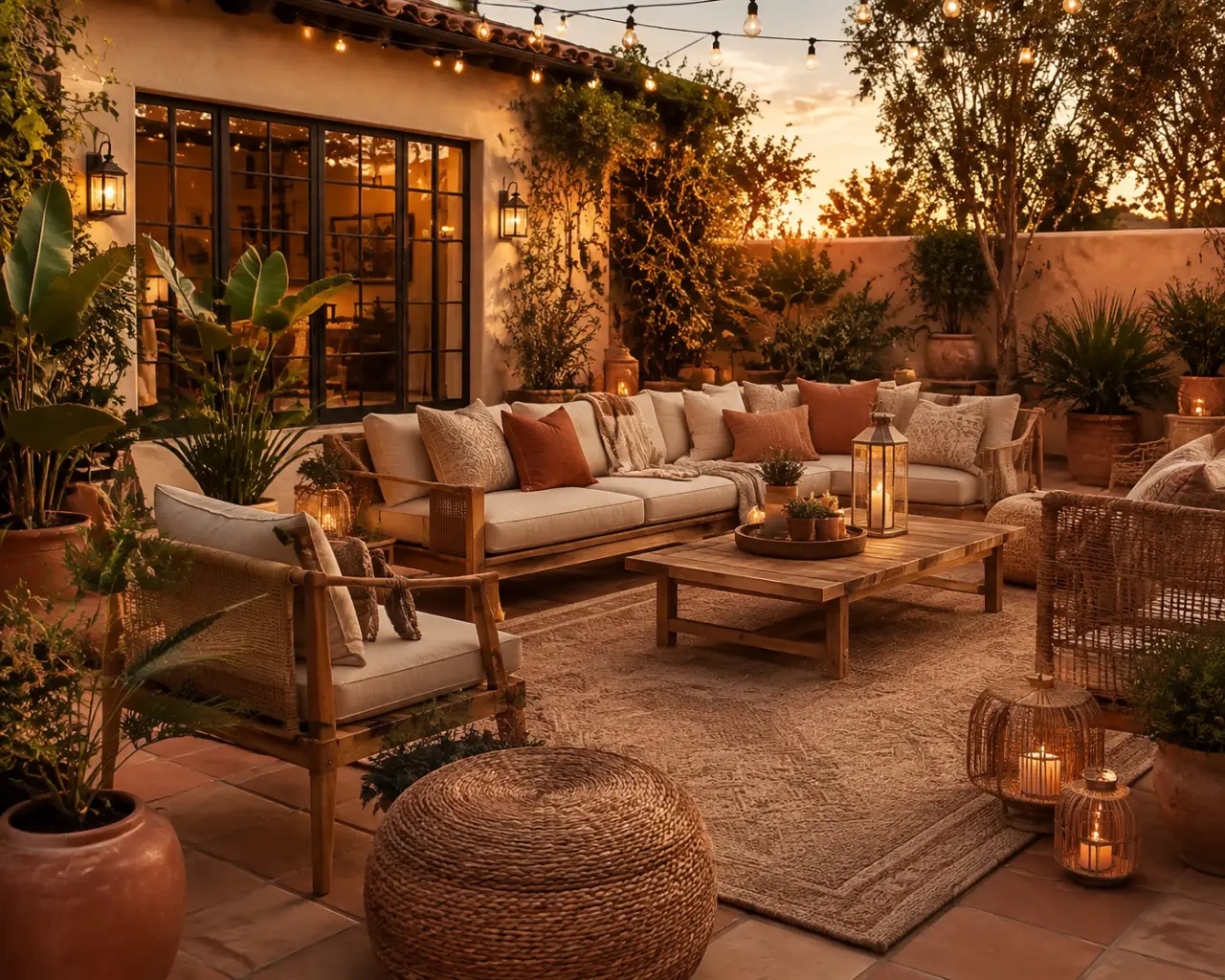 Patio extérieur : mobilier, plantes et éclairage pour en faire une vraie pièce de vie
