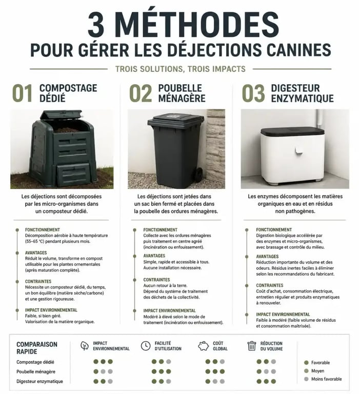 Infographie sur les méthodes de gestion des crottes de chien dans le jardin