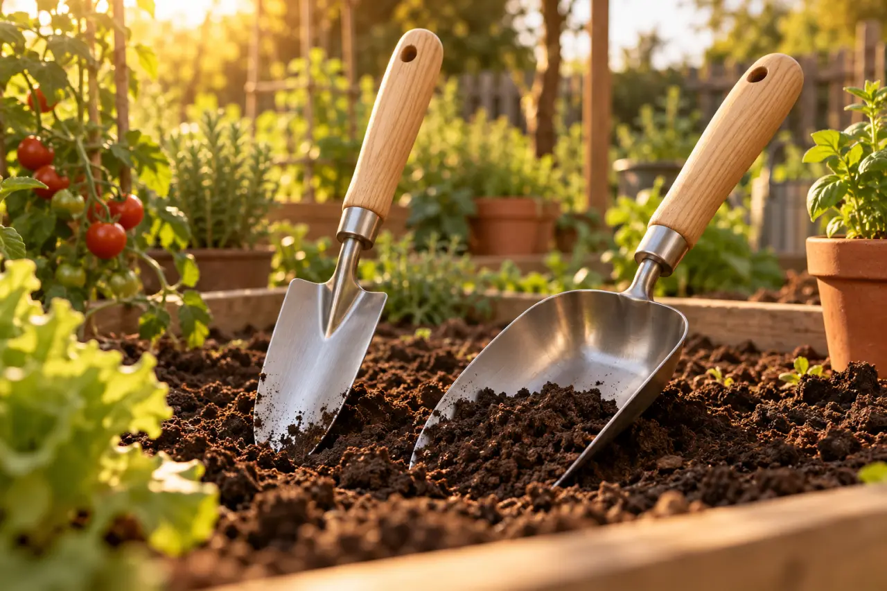 Pelles de jardinage : une tête pour creuser, une autre pour charger