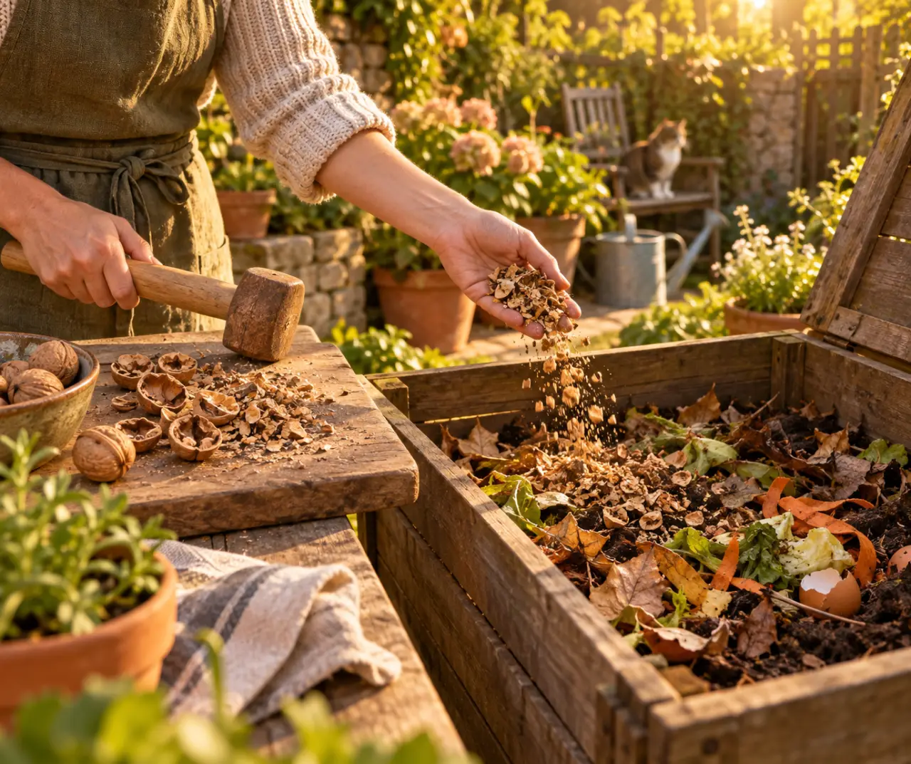Oui, les coquilles de noix vont au composteur, à condition de les concasser