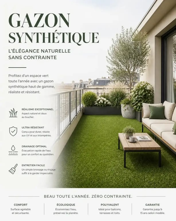 Revêtement sol balcon avec gazon synthétique réaliste