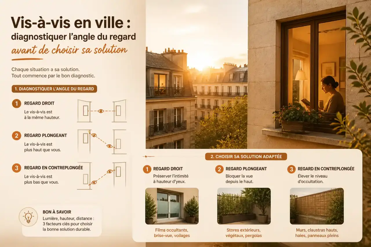 Vis-à-vis en ville : diagnostiquer l'angle du regard avant de choisir sa solution