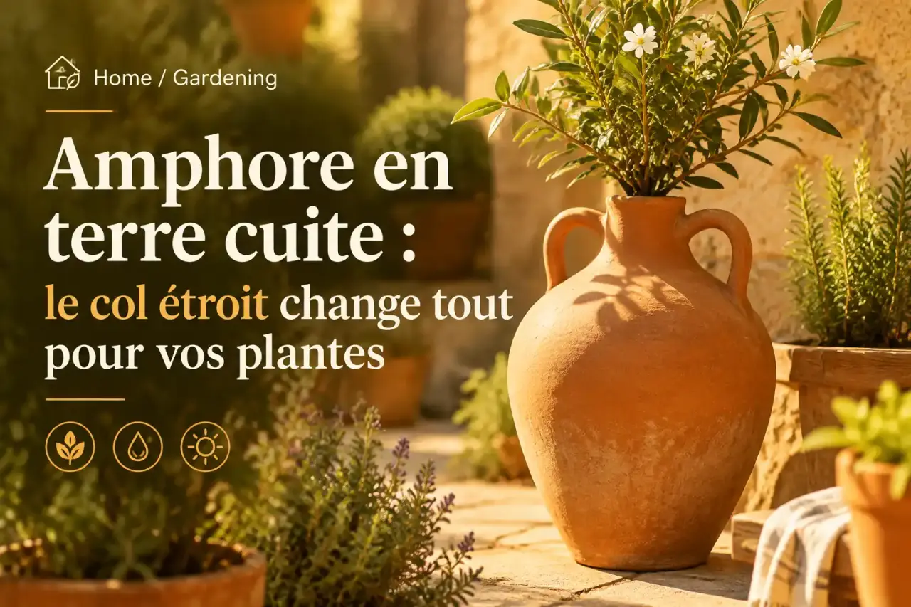 Amphore en terre cuite : le col étroit change tout pour vos plantes