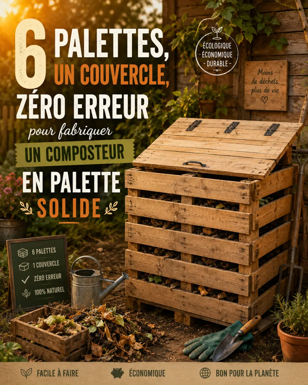 6 palettes, un couvercle, zéro erreur pour fabriquer un composteur en palette solide