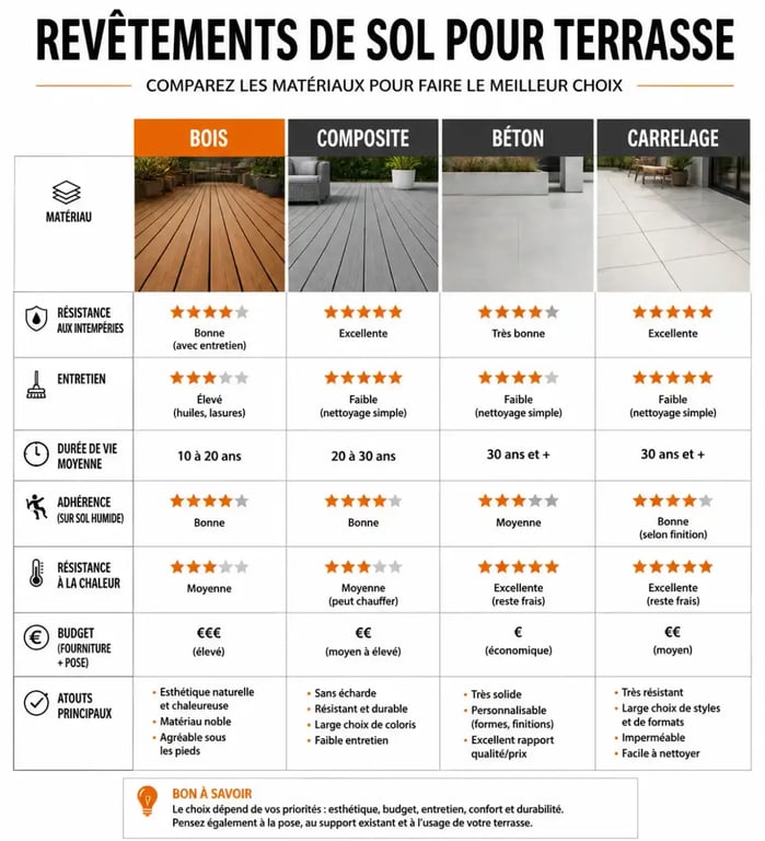 Comparatif des matériaux pour aménagement terrasse devant maison