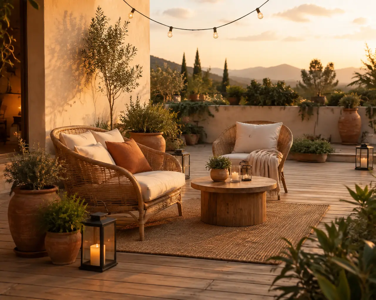 Réchauffer une terrasse sans la surcharger grâce aux bonnes matières, lumières et couleurs